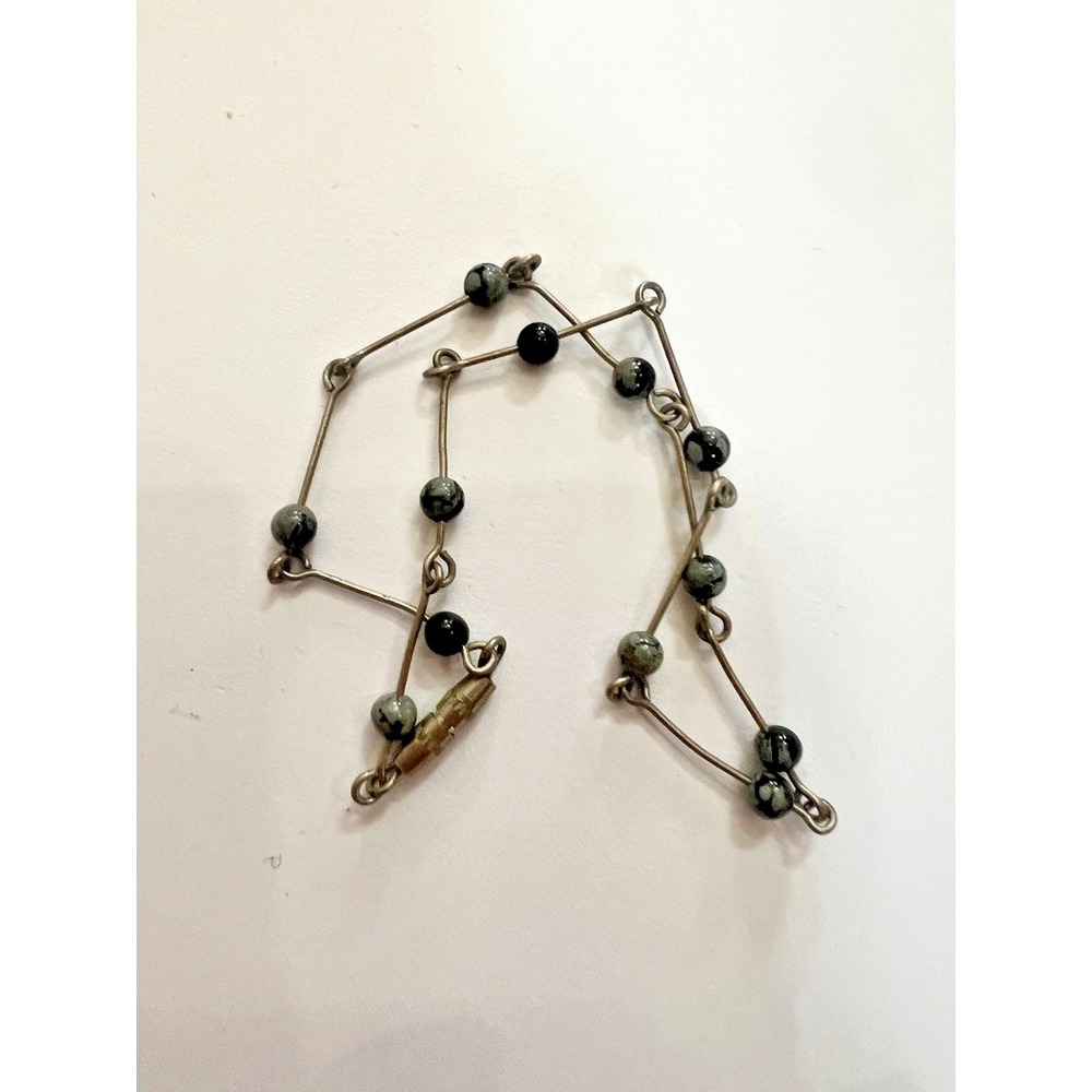 Artisan Wire Beaded Bracelet Gray Black Beads Minimalist Modernist Open Airy